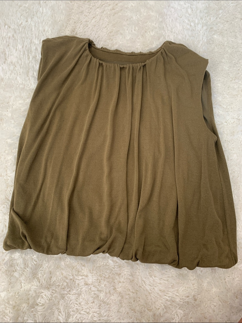 LOFT Olive Sleeveless Gathered Neck Blouse